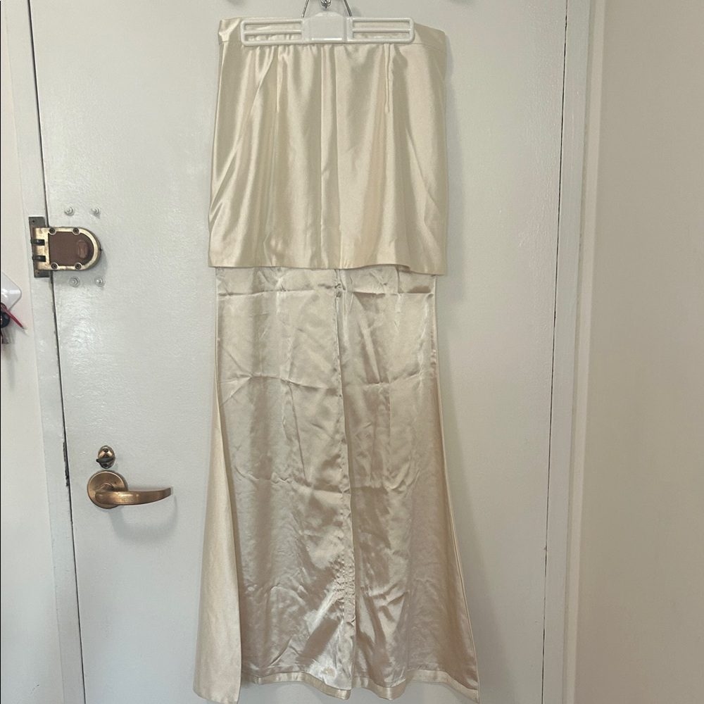 Elegant Cream Satin High Low Skirt with Train